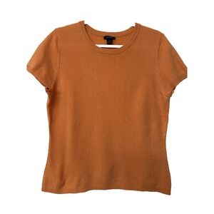 Prive 100% Cashmere Sweater Short Sleeve Women's L Orange Crewneck Soft
